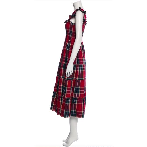 HILL HOUSE Tiered Red Green White Plaid Striped Dress – Medium - Picture 11 of 16
